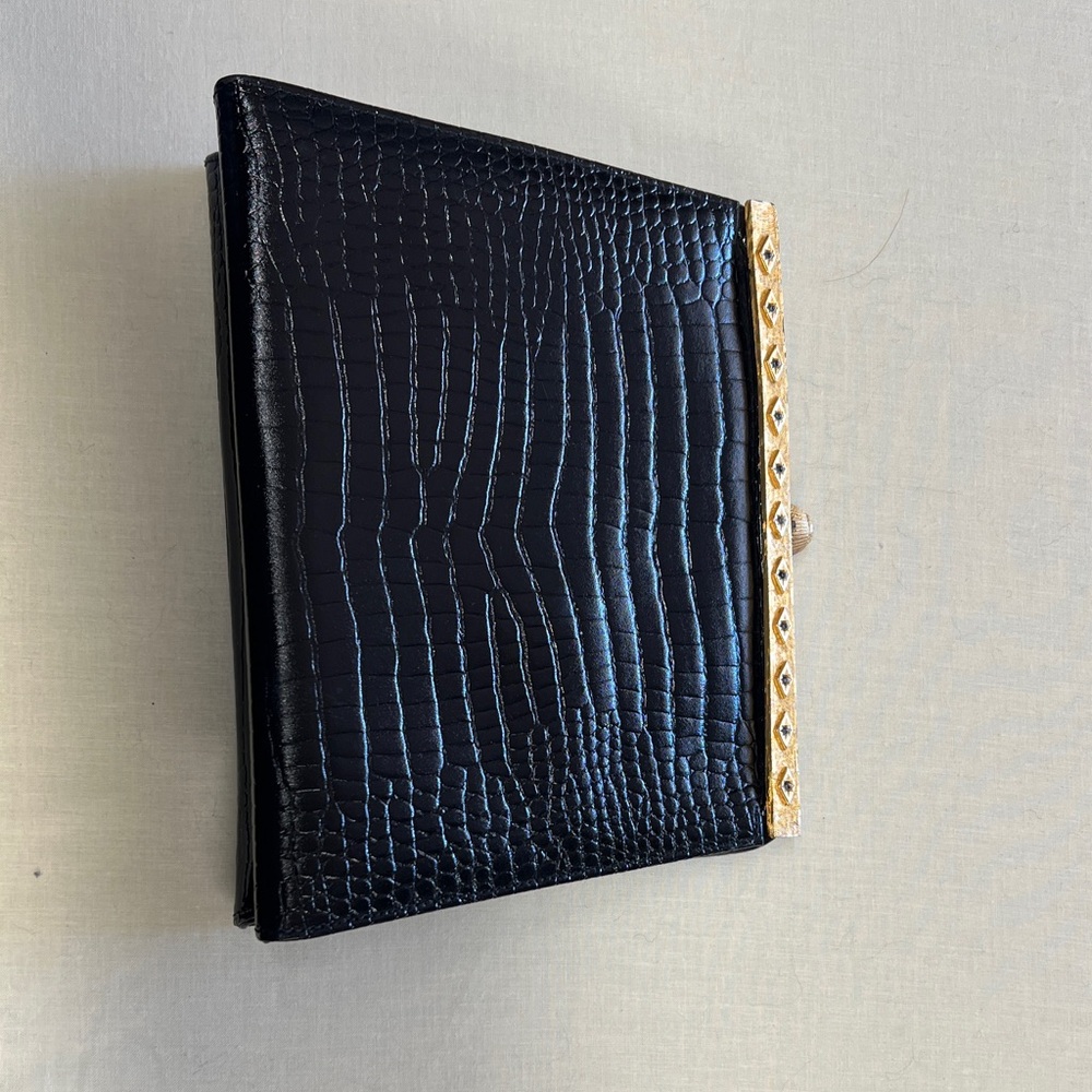 Black Crocodile Embossed clutch  gold trim origonalby caprice vintage 1970 style